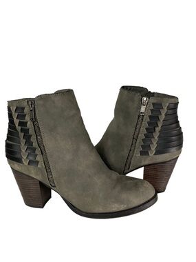 Sugar Haulk Women's Olive Suede Ankle Booties with Stacked Heel Size 8